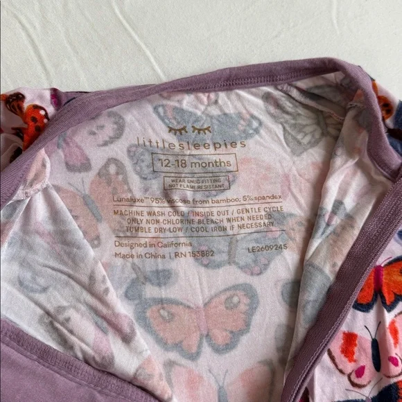 Little Sleepies Butterfly Kisses Bamboo Footie Pajama 12-18 Months - Picture 2 of 5